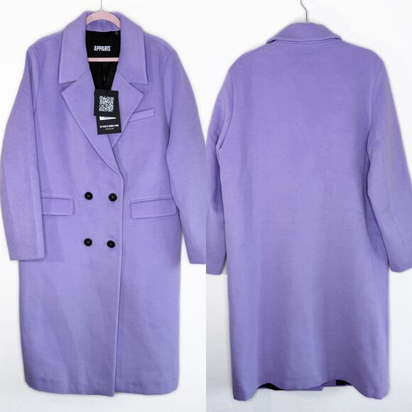 NWT Apparis Aaron Amethyst Purple Tailored Long Double Breasted Jacket Coat Lg - Picture 2 of 15